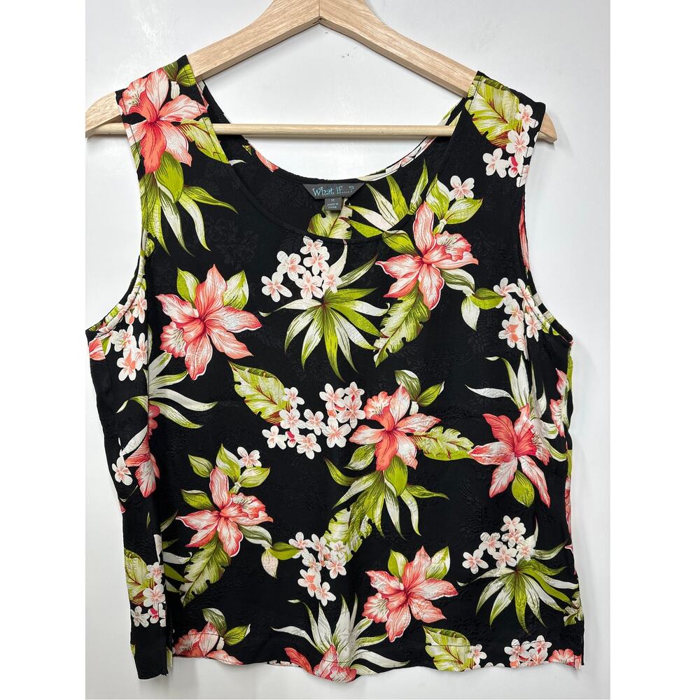 Vintage What if....?  Silk Sleeveless Tank Tops Lot of 2 Floral Tropical Fairy M - Picture 7 of 11